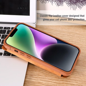 Nillkin Qin ādas apvalks iPhone 14 Plus ar kameras vāciņu un maciņu zils