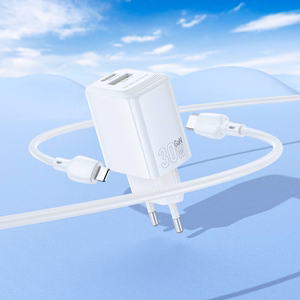 Borofone Lādētājs BN29 USB + Type C - QC 3.0 PD 30W ar Type C uz Lightning kabeli balts