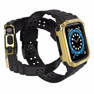Protect Strap Ремешок для Apple Watch 42/44/45mm с бронированным чехлом - чёрный, золотой