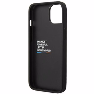 BMW BMHCP14M22PTDK iPhone 14 Plus 6.7 - melns ādas vāciņš ar trīskrāsainu uzliku MagSafe