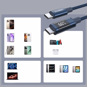 Choetech XCC-1068 PD 60W USB-C - USB-C kabelis ar displeju 1.2 m - zils