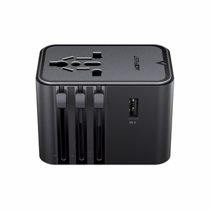 Acefast Z8 GaN 45W ceļojumu adapteris 3x USB-C + 2x USB-A ceļojumu tīkla lādētājs ar 2500W AC kontaktu - melns