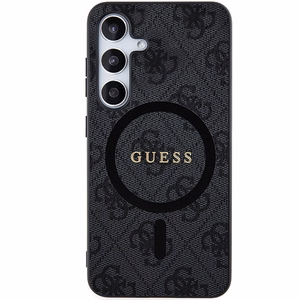 Guess 4G Collection Ādas Metāla Logotips Magnētiskais viedtālruņa apvalks Samsung Galaxy S24+ - melna