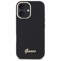 Guess silikona Script Metal logo & rāmja futrālis iPhone 16 - Melns