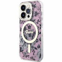 Guess GUHMP14XHCFWSP iPhone 14 Pro Max 6.7" rozā cietais viedtālruņa apvalks Flower Magnētiskais