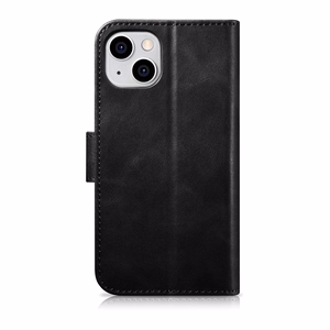 iCarer Eļļas Vaska Maki Apvalks 2in1 Vāks iPhone 14 Plus Anti-RFID Ādas Atverams Apvalks Melns (WMI14220723-BK)