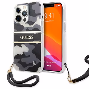 Guess GUHCP13XKCABBK iPhone 13 Pro Max 6.7" melns/melns cietais apvalks Camo Siksnas Kolekcija