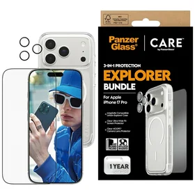 CARE by PanzerGlass flagmanis pētnieks 3in1 apvalks + stikls + lēcas aizsardzība iPhone 17 Pro