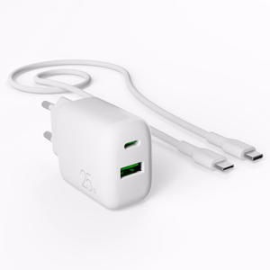 Puro PROLITE 25W USB-A / USB-C sienas lādētājs + USB-C - USB-C kabelis 1.2m - balts