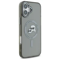 Karl Lagerfeld IML Metal Karl&Choupette Head magnētiskais viedtālruņa apvalks iPhone 16 - melns