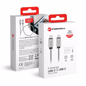 FORCELL F-ENERGY Metal C239 kabelis Type-C uz Type-C PD QC4.0 5A 100W E-mark 1 m sudrabains