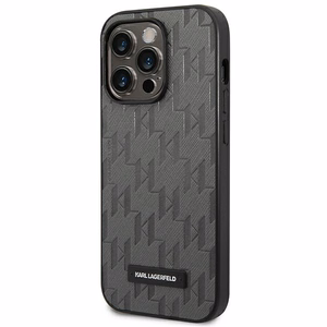 Karl Lagerfeld Saffiano Mono Metāla Logotips iPhone 14 Pro Max 6.7" Viedtālruņa apvalks - pelēka
