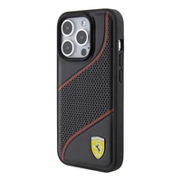 Ferrari Perforated Waves Metal Logo viedtālruņa apvalks iPhone 15 Pro - melns