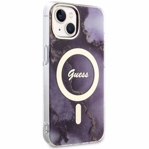 Guess GUHMP14SHTMRSU iPhone 14 6.1" violeta/violeta cietais apvalks Golden Marble Magnētiskais