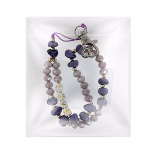 LOVE tālruņa siksniņa, piekariņš / auklas garums 44 cm (22 cm cilpā) / uz rokas – violets