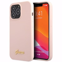 Viedtālruņa apvalks Guess GUHCP13XLSLMGLP iPhone 13 Pro Max 6.7" gaiši rozā/gaiši rozā cietais apvalks Silikona Uzraksts Zelta Logotips