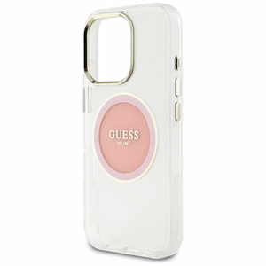 Guess IML Metal Colored Circle Classic Logo Magnētiskais viedtālruņa apvalks iPhone 16 Pro Max - rozā