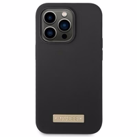 Guess GUHMP14XSBPLK iPhone 14 Pro Max 6.7" melns/melns cietais apvalks Silikona logotipa plāksne Magnētiskais