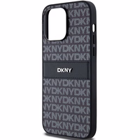 DKNY Ādas mono svītra un metāla logotips viedtālruņa apvalks iPhone 14 Pro Max - melns