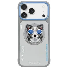 NIMMY viedtālruņa apvalks GLASSES COOL DOG saderīgs ar MagSafe priekš IPHONE 17 pelēks