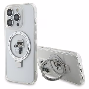 Karl Lagerfeld KLHMP15LHMRSKCH iPhone 15 Pro 6.1" balts/balts cietais apvalks Gredzena statīvs Karl&Choupette MagSafe