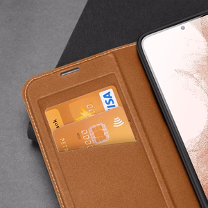 Dux Ducis Skin X2 viedtālruņa apvalks Samsung Galaxy S23+ atverams apvalks ar maku un statīvu brūns