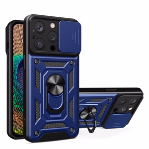Hybrid Armor Camshield viedtālruņa apvalks iPhone 14 Pro Max bruņu apvalks ar kameras vāciņu zils