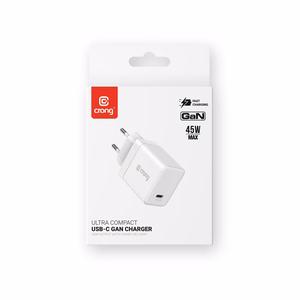 Crong Ultra Compact GaN USB-C sienas lādētājs, 45 W PD 3.0, PPS, balts