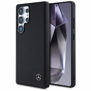 Mercedes Ādas Horizontālas iespiestas izliekumi Magnētiskais apvalks Samsung Galaxy S25 Ultra - melns