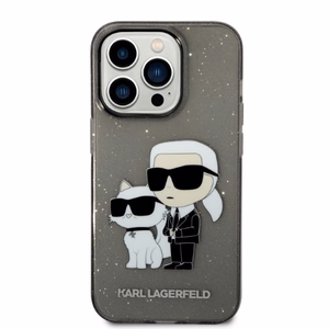 Karl Lagerfeld Glitter Karl&Choupette viedtālruņa apvalks iPhone 14 Pro Max - melns