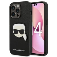 Karl Lagerfeld Saffiano Karl's Head Patch viedtālruņa apvalks iPhone 14 Pro - melns