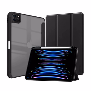 Crong PrimeFolio atverams vāciņš ierīcei iPad Air 11" (2026–2024) / iPad Air 10.9" (5. / 4. paaudzes) / iPad Pro 11" (2022–2021), ar Apple Pencil turētāju, melns un caurspīdīgs
