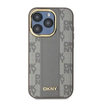 DKNY Ādas rūtainais mono raksts Magnētiskais viedtālruņa apvalks iPhone 15 Pro - bēša