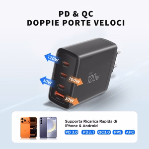 Tech-Protect NC120W-GAN 4 portu 120 W sienas lādētājs - melns