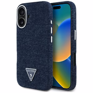 Guess Džinsa trijstūra logotips MagSafe viedtālruņa apvalks iPhone 16 - zils