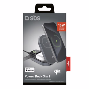 SBS 3-in-1 salokama bezvadu uslades stacija QI2 MFI - Made for iPhone - Melna