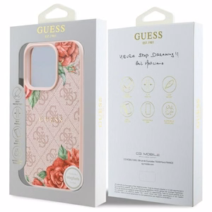Guess GUHMP16XP4ROPEMCP iPhone 16 Pro Max 6.9" ciets vāciņš rozā 4G ziedu raksts MagSafe
