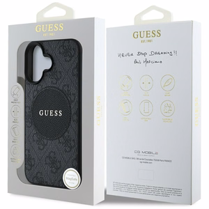 Guess 4G Circle Classic Logo Magnētiskais viedtālruņa apvalks iPhone 16 - melns