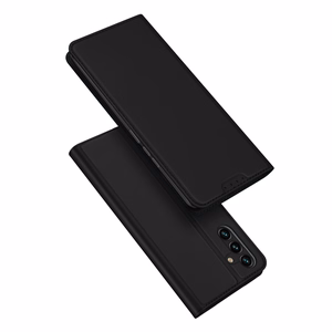 Dux Ducis Skin Pro Viedtālruņa apvalks Samsung Galaxy A14 4G / 5G ar atveramu kartiņu maku un statīvu Melns