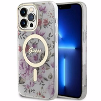 Guess GUHMP14XHCFWST iPhone 14 Pro Max 6.7" caurspīdīgs cietais viedtālruņa apvalks Flower Magnētiskais