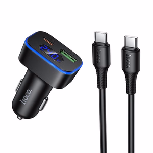 auto lādētājs Hoco USB A + USB C PD QC3.0 48W + kabelis USB C to C Z63B melns