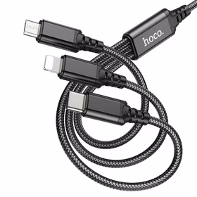 3in1 kabelis USB A uz Lightning / Micro USB / USB C Hoco 2A 1 m X76 melns