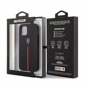Ferrari FEOMSHCP12LBK iPhone 12 Pro Max melns/melns cietais apvalks Off Track Leather Nylon Stripe