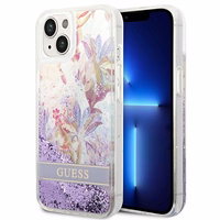 Guess GUHCP14MLFLSU iPhone 14 Plus 6.7 "violets/violets cietais apvalks Flower Liquid Glitter