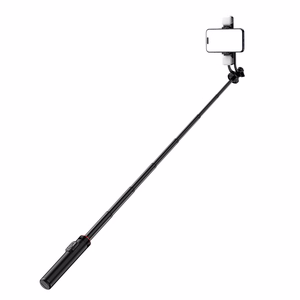 Selfiju nūja WC12YDS 1.3m alumīnija sakausējuma teleskopisks statīvs ar dubultu lampu un telefona turētāju - melna