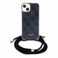 Guess Crossbody Cord 4G Print viedtālruņa apvalks iPhone 15/14/13 - melns