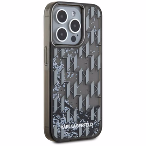 Karl Lagerfeld Liquide Glitter monogrammas pārejas viedtālruņa apvalks iPhone 15 Pro - melns
