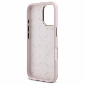 Guess Silicone Logo Strass 4G viedtālruņa apvalks iPhone 16 - gaiši rozā