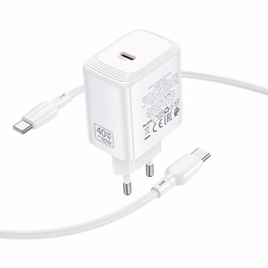 Borofone BN33 Fuente GaN USB-C tīkla lādētājs QC3.0 PD 40W ar USB-C kabeli balts