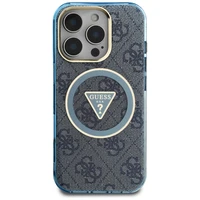 Guess IML Metal Glitter 4G Circle Triangle magnētiskais viedtālruņa apvalks iPhone 16 Pro Max - zils